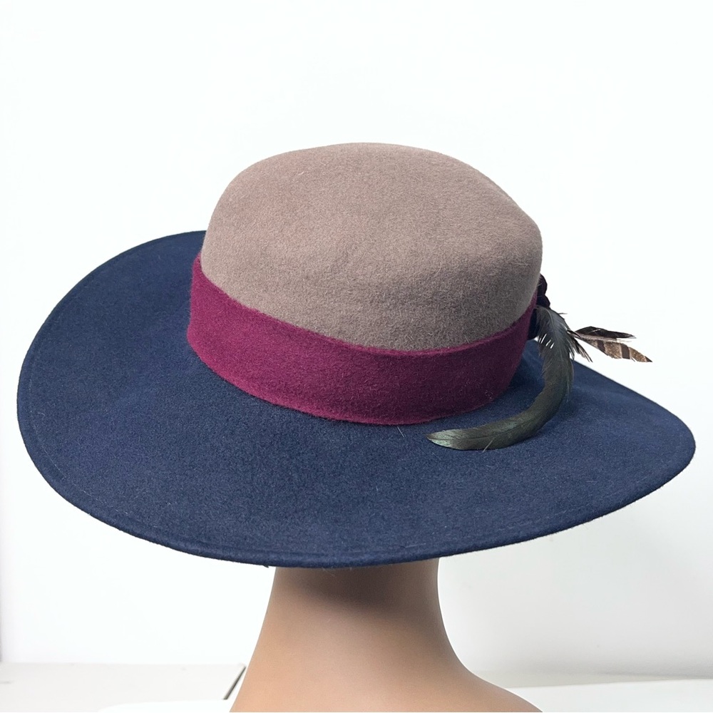Frank Olive Private Collection Wide-Brim Two-Tone Fedora Feather Felt Hat - Picture 7 of 15